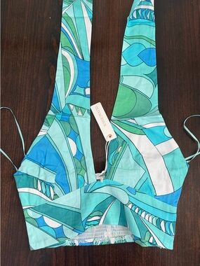 Olivaceous Colorful Geometric Halter Top